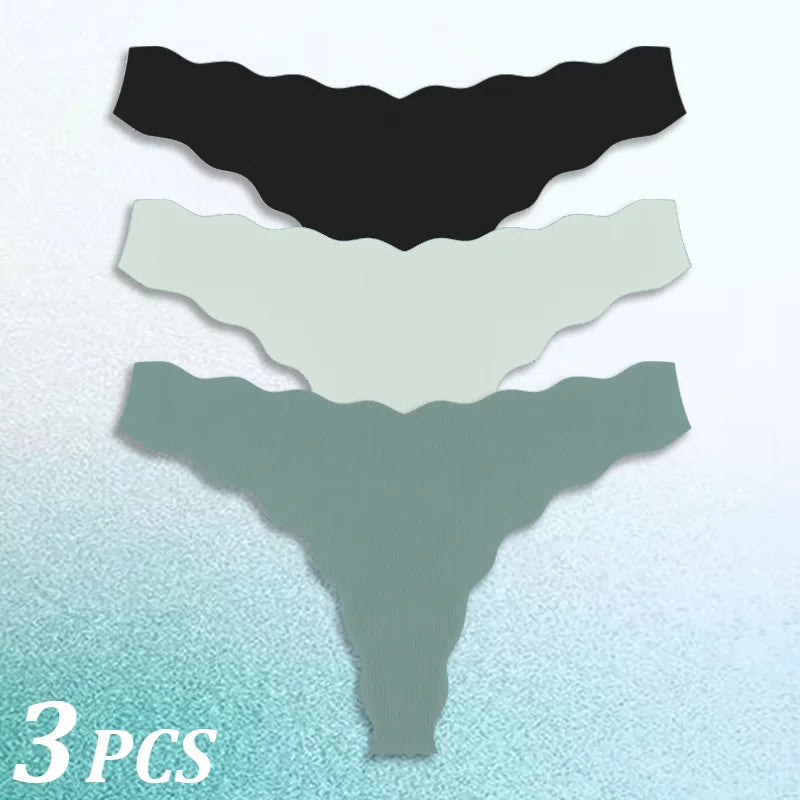 3PCS Women Seamless Panties Wavy Design Ultra-thin Panties Women Ice Silk Underwear Sexy Panty Low Waist G-string Female Solid