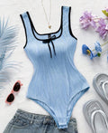 Vintage White Patchwork One Piece Swimsuit 2026 Women Front Tie Slim Tummy Control Swimwear Summer Holiday Bathing Suit Monokini