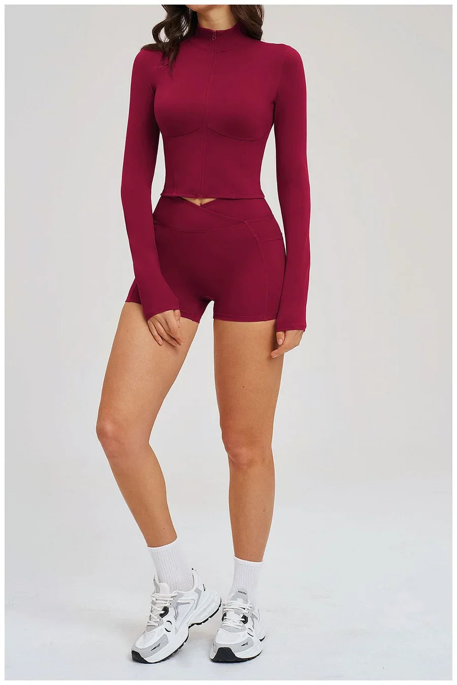 Yoga Suit Women Tracksuit Long-sleeved Jacket Shorts Suit Outfit Gym 2PCS Set Fitness Running Workout Clothes Push Up Sportswear