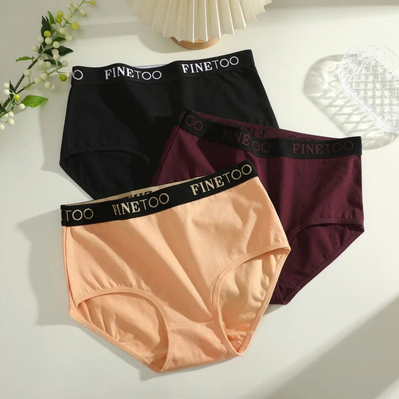 Finetoo 3Pcs Women's Seamless Cotton Briefs Women Plus SizePanties Breathable Underwear Female Low Waist Soft Lingerie S-XXL