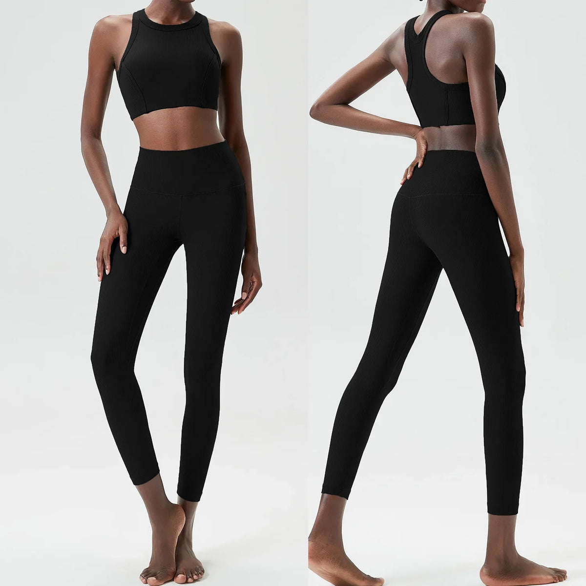 Yoga Set 2 Pieces Women's High Waisted Leggings Sports Vest Exercise Clothing Workout Outfits Fitness Sportswear Gym Tracksuit