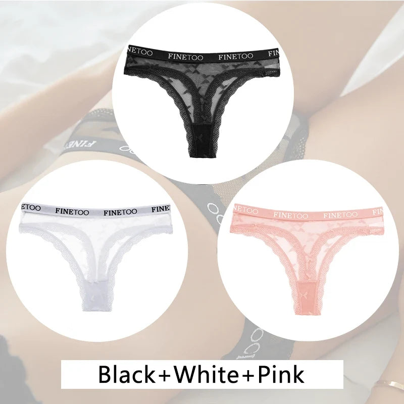 3Pcs/set Lace Thongs Women Floral G-string Underwear Trendy Letter T-Back Underpants Sexy Low Waist Bikini Panties Ladies Panty