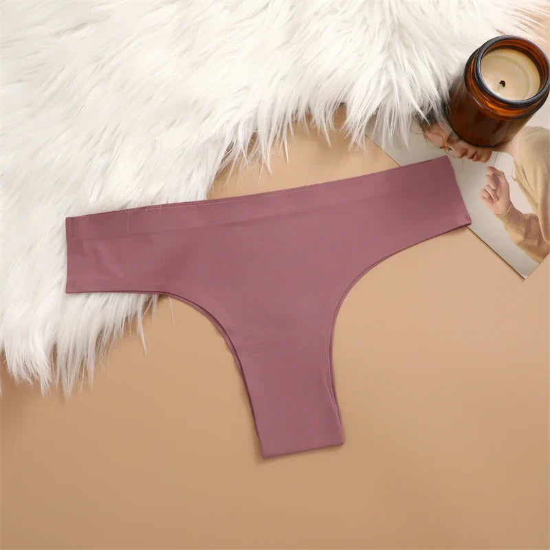 5PCS Seamless Maillard Panties Ultra-thin Brazilian panties Women Ice Silk Underwear Sexy Panty Low Waist G-string Female Solid