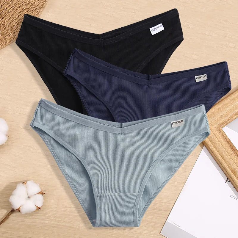 3PCS Women Cotton Panties Female Sexy Intimates Low Rise G-String Thongs Ladies Bikini Girl Solid Color Underwear Soft Lingerie