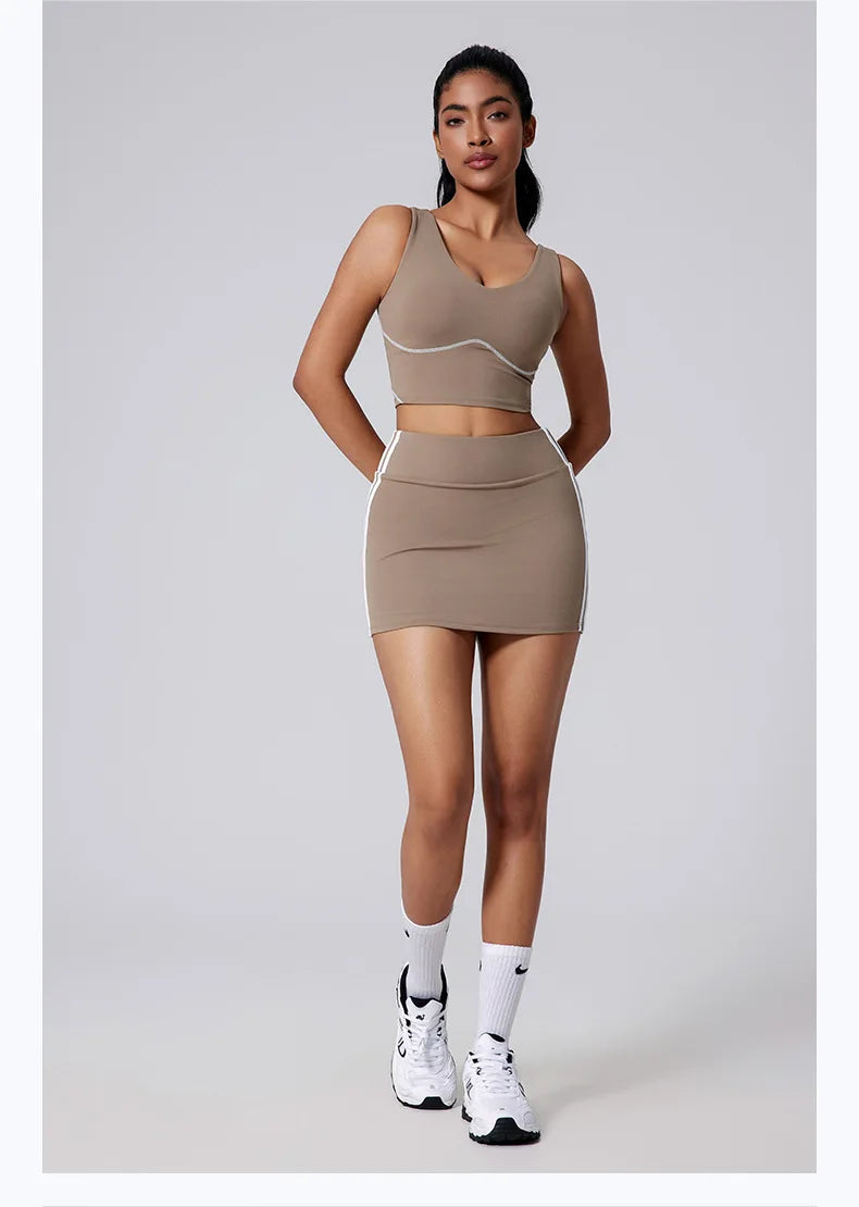 Women Vest Tank Top Tennis Suit Fitness Yoga Set Casual Outdoor Short Skirt Running Golf Gym Suit Female Breathable Sportswear