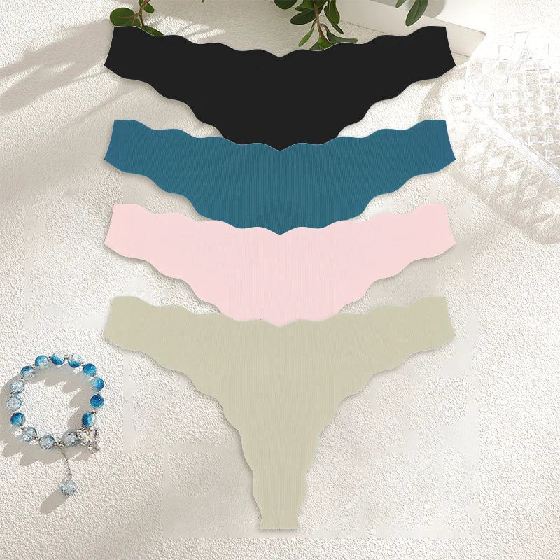 4PCS Women Seamless Panties Wavy Design Ultra-thin Panties Women Ice Silk Underwear Sexy Panty Low Waist G-string Female Solid