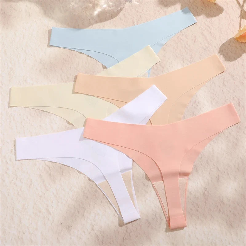 8PCS/Set Seamless Ice Silk Panties Women V-Waist Underwear Sexy Sports Briefs Panties Female Soft Ultra-thin Lingerie G-string