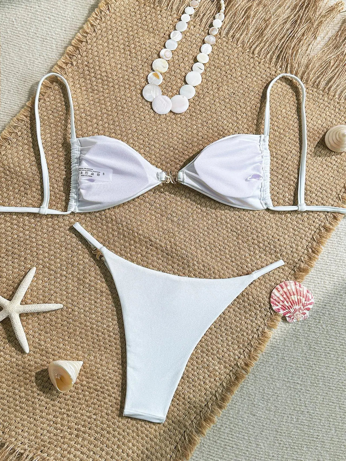 Sexy White Bikinis Sets Women Metal Starfish Pleate Push Up Bra Thong Swimsuit 2025 Summer Bathing Suit Micro Swimwear Biquini