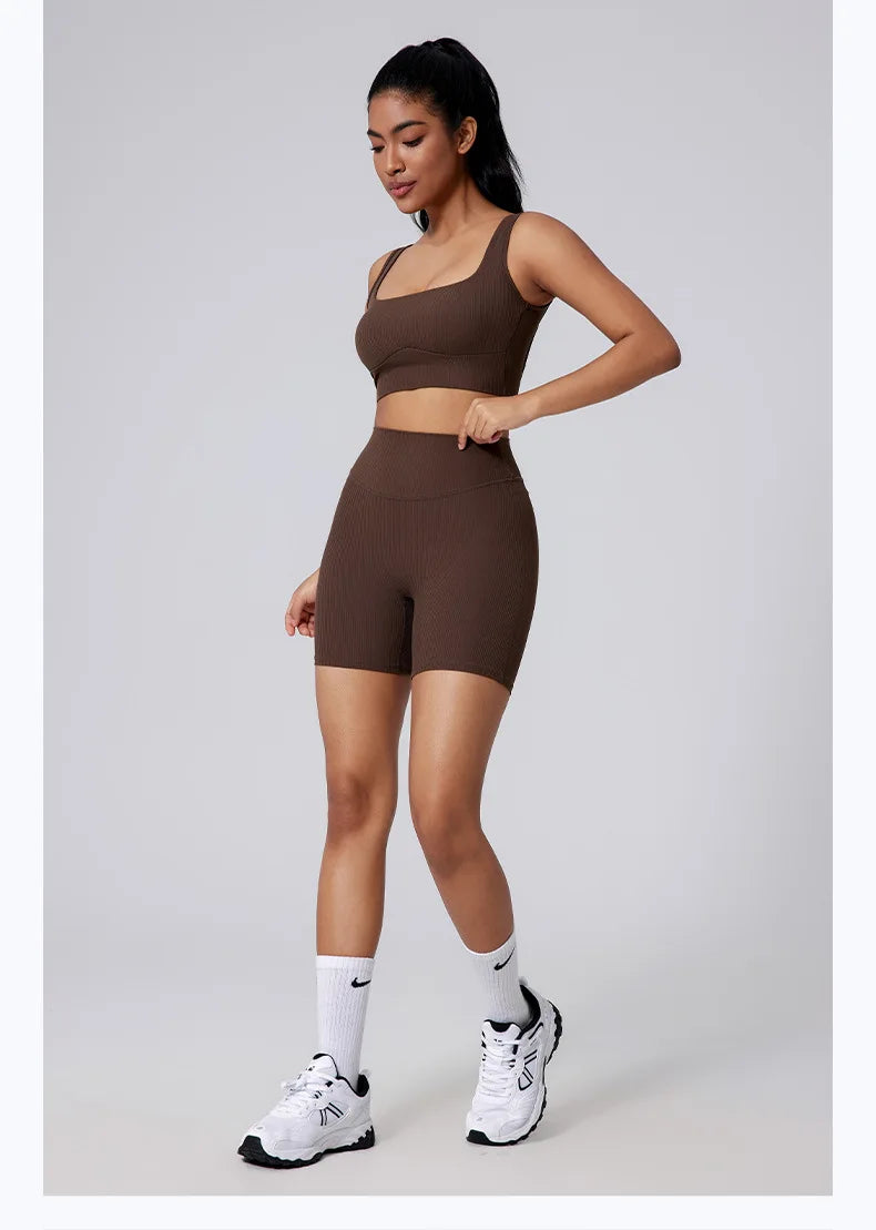 Women Yoga Suit Tracksuit Sports Bra High Waist Legging Shorts Outfit Gym Set Fitness Running Workout Clothes Push Up Sportswear