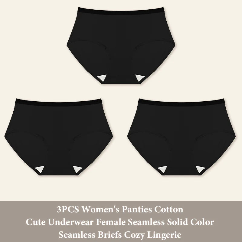 3Pcs/Set Women's Seamless Cotton Briefs Women Panties Solid Color Breathable Underwear Female Low Waist Soft Lingerie S-XXL