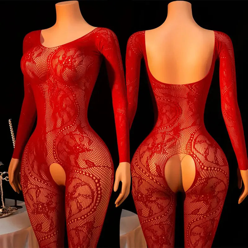 Adult Hollow Lingerie Set Women's Erotic Fishnet Bodystocking Crotchless Temptation Bodysuit Porn Breastless Hot Mesh Underwear
