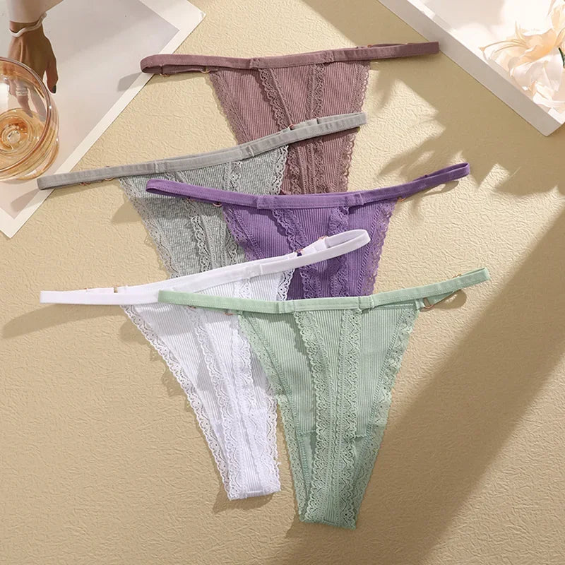 5PCS Women Cotton Panties Sexy Adjustable Waist G-String Women's Underwear T-Back Lingerie Femme Underpants Briefs Thong Female