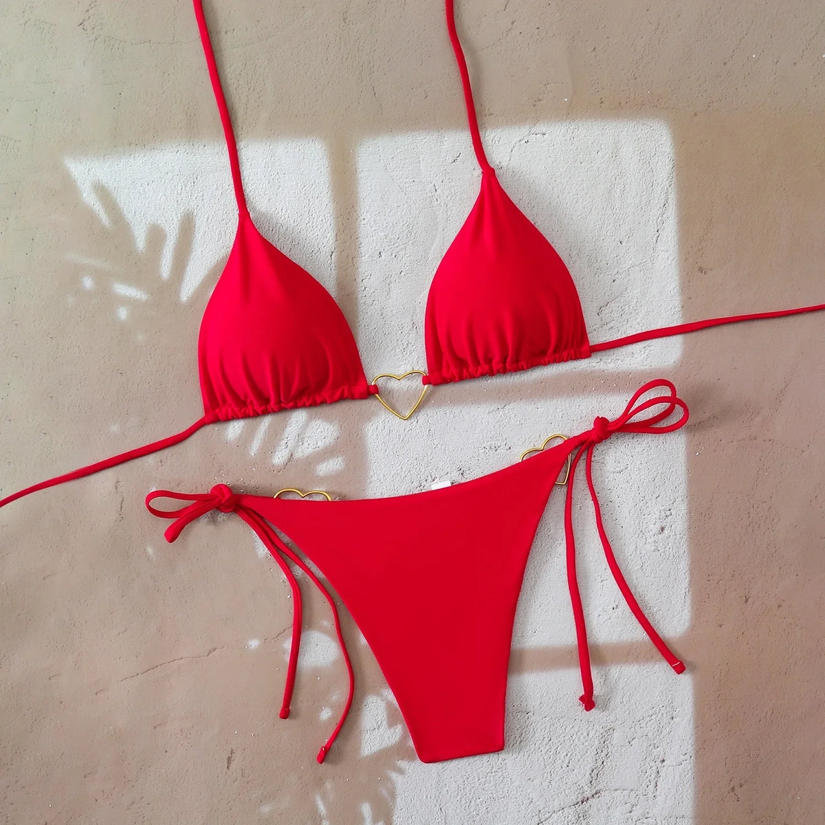 Sexy Metal Heart Ornament Bikini Set 2026 Women Blue Pink Halter Push Up Bra Thong Swimsuit Beach Bathing Suit Vacation Swimwear