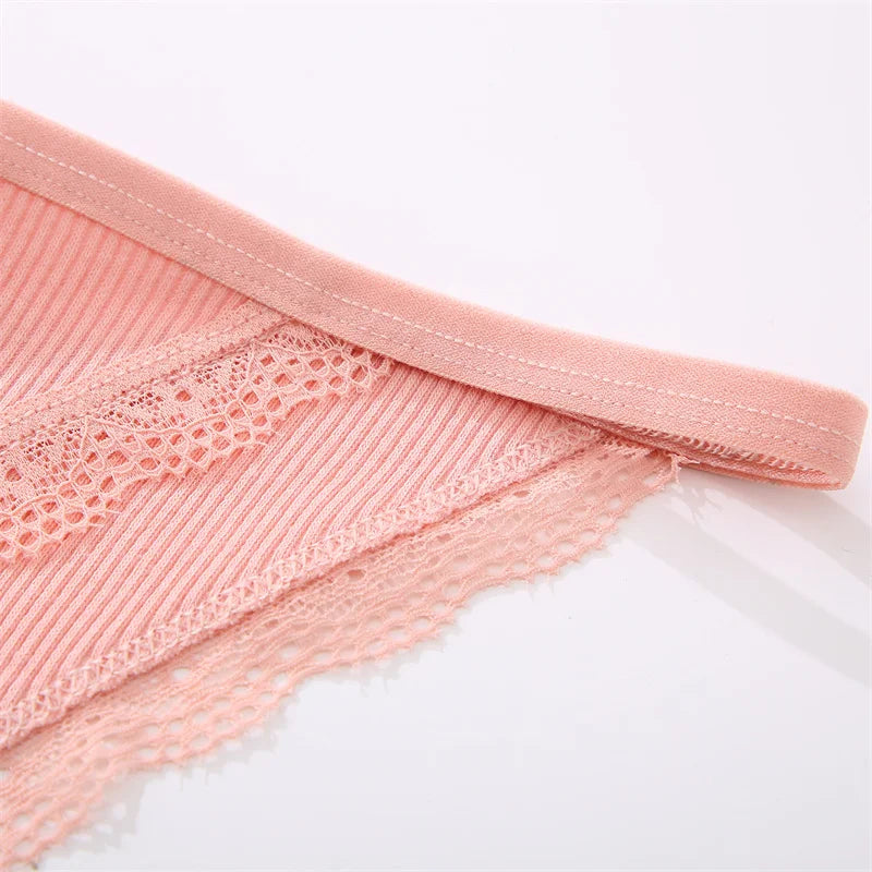 3PCS Women‘s Cotton Lace Panties Low Waist Briefs Comfortable Underwear Ladies Solid Color Underpants Girls Breathable Panty New