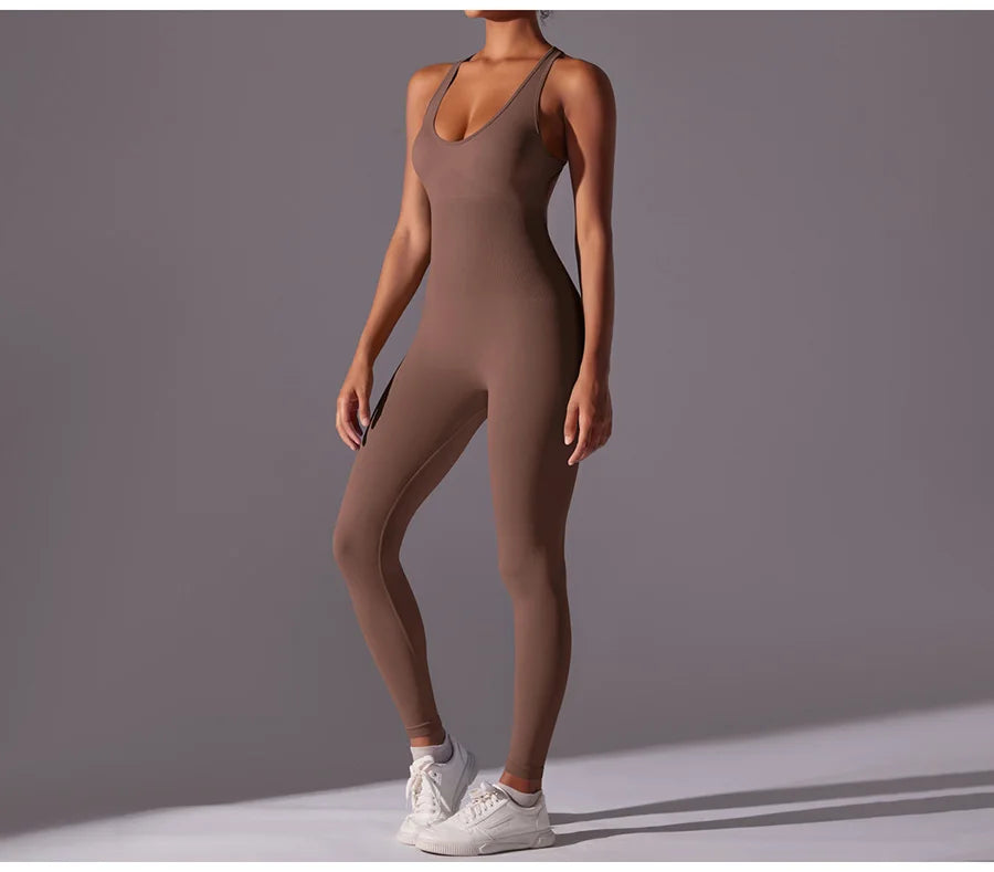 Seamless One-Piece Yoga Jumpsuit Women Fitness Sports Overalls Dance Workout Set Stretch Bodysuit Gym Clothes Push Up Sportswear