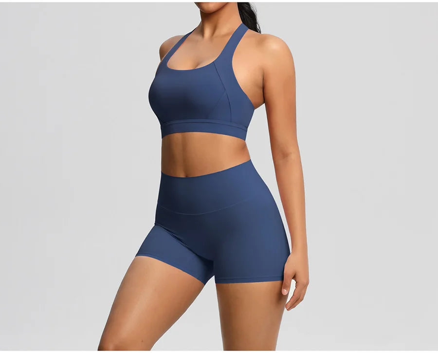 2PCS Yoga Set Women Gym Sports Suits Fitness Bra Crop Top Workout Clothes Female Athletic Wear Push Up Shorts Sportswear