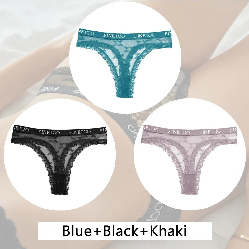 3Pcs/set Lace Thongs Women Floral G-string Underwear Trendy Letter T-Back Underpants Sexy Low Waist Bikini Panties Ladies Panty