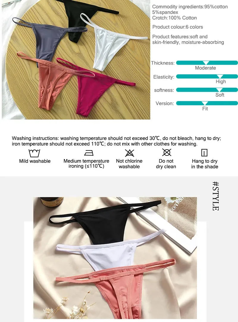 New 3PCS/Set Cotton Bikini Panties Women Sexy Solid Color Low Waist Thongs Female Breathable G-String Underwear Comfort Lingerie