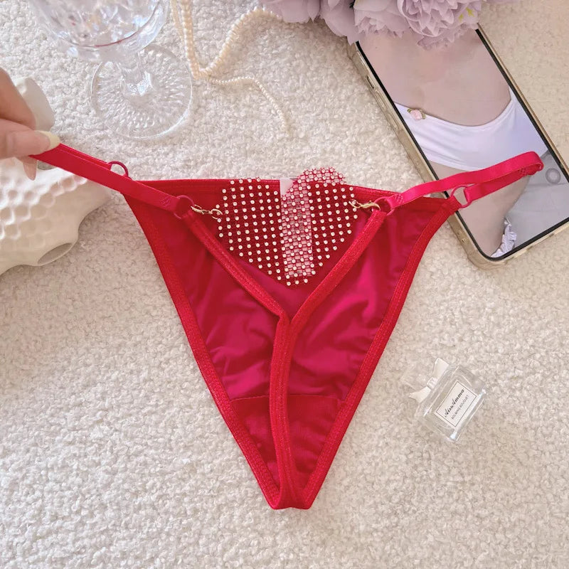 Diamonds Sexy Girls Thong Women Panties Letter Rhinestones G String Briefs Hot Erotic Underwear Low Waist Female Intimates