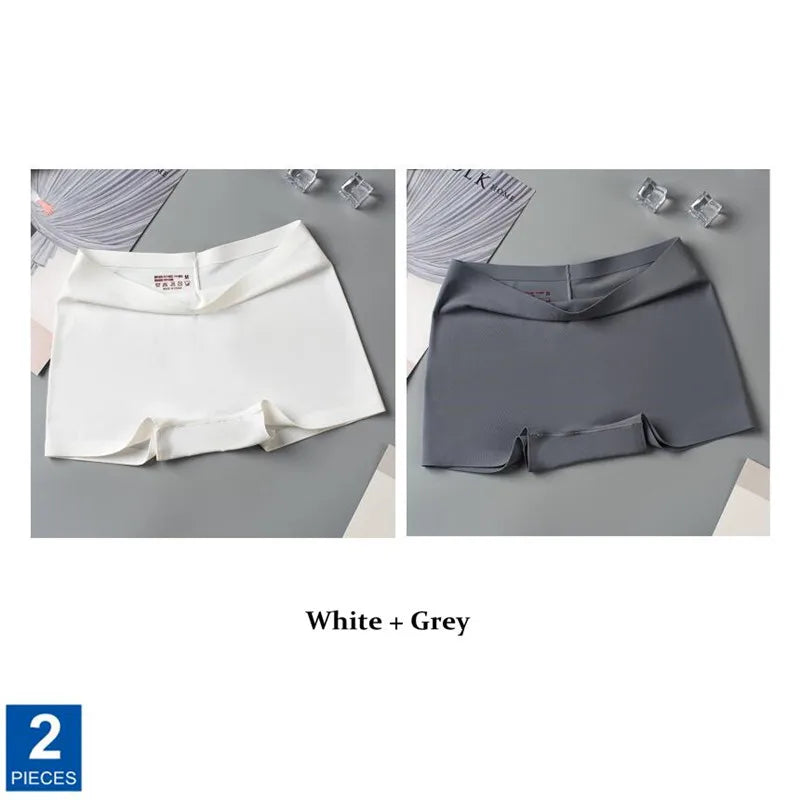 2pcs Seamless Women Boxers Underwear Ice Silk Shorts Solid Color Ladies Soft Boyshorts Plus Size M/L/XL