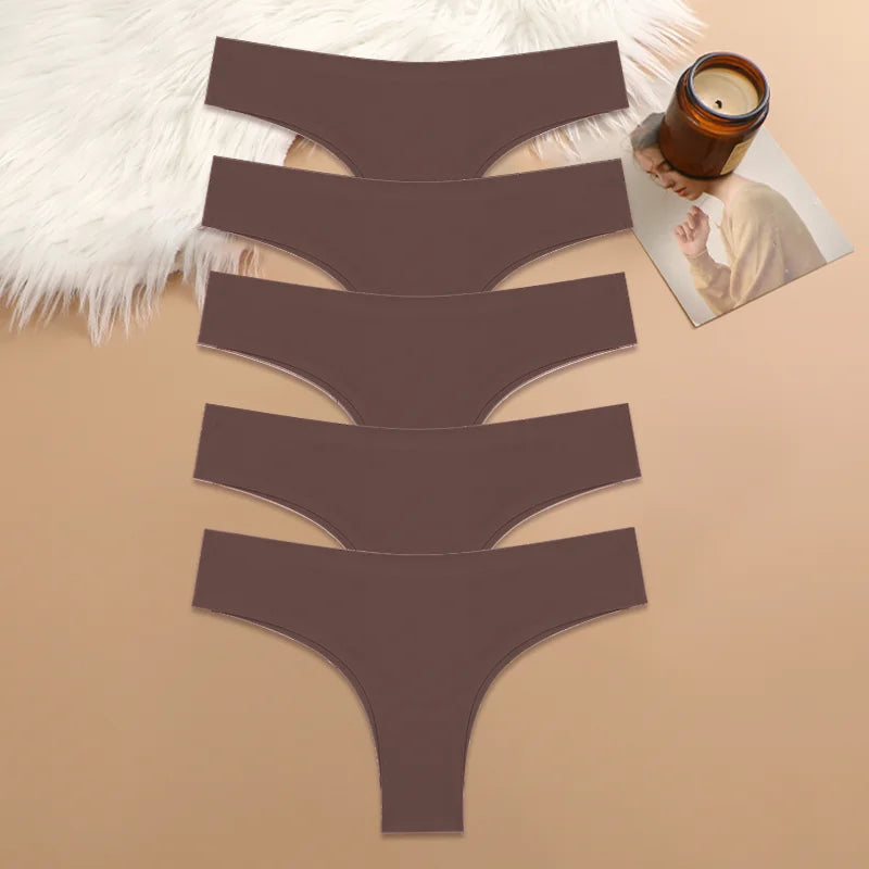 5PCS Seamless Maillard Panties Ultra-thin Brazilian panties Women Ice Silk Underwear Sexy Panty Low Waist G-string Female Solid