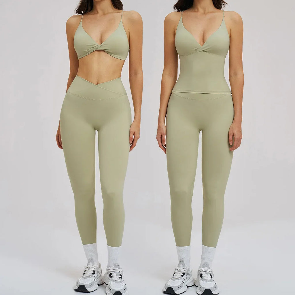 2PCS Yoga Suit Sports Set Women Fitness Quick-Drying Gym Tracksuit Running Nude Feeling Workout Outfit Sport Bra Leggings Suit