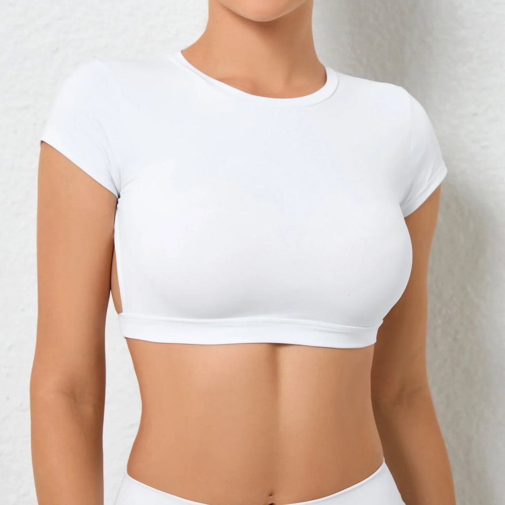 Hearuisavy Summer Sports Shirts Breathable Workout Tops Fitness Sportswear Backless Yoga Clothing Sport Crop Tops Women Gym Top
