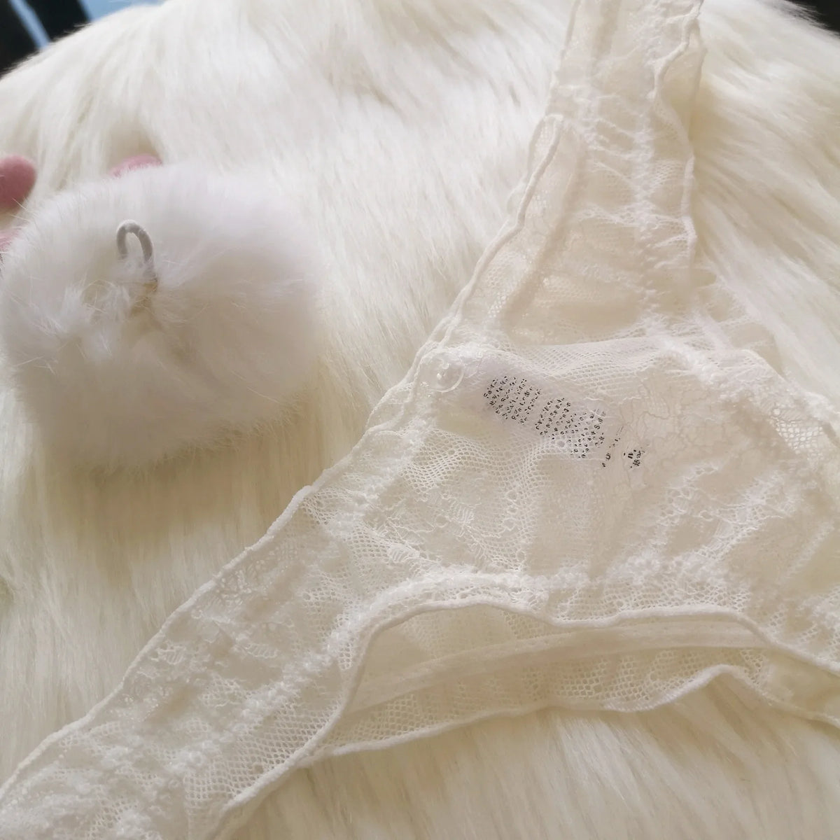 Sexy Panties Cute Rabbit Tail Women's Thong Lace Briefs Transparent Underwear Comfort Breathable Low Rise G string Underpants