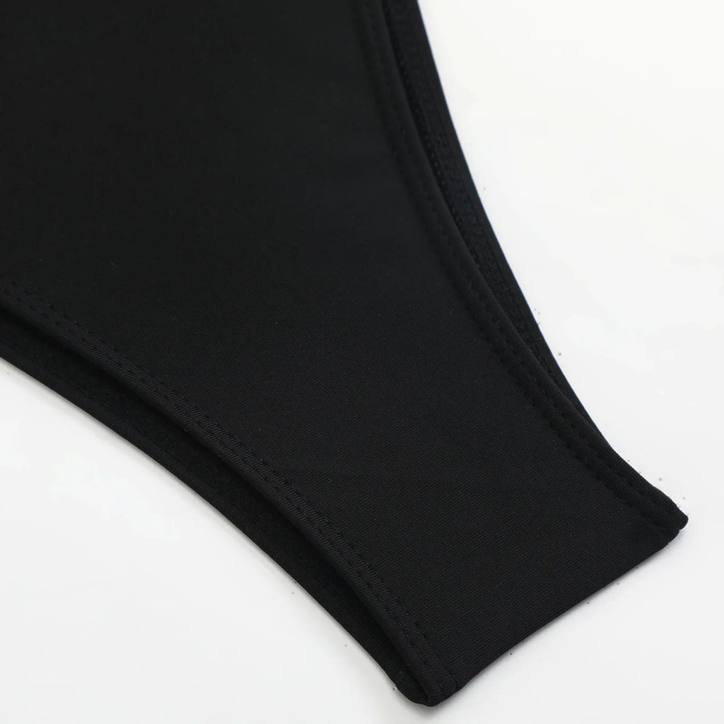 Sexy Hole Out Mesh Long Sleeve Dress 3 Piece Bikini Set 2026 Women Black Push Up Bra Thong Swimsuit Beach Bathing Suit Swimwear