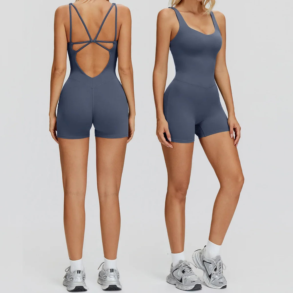 Women's Short Tracksuit Yoga Set One-Piece Jumpsuit Workout Fitness Suit Sportswear Gym Workout Clothes Fitness Stretch Bodysuit