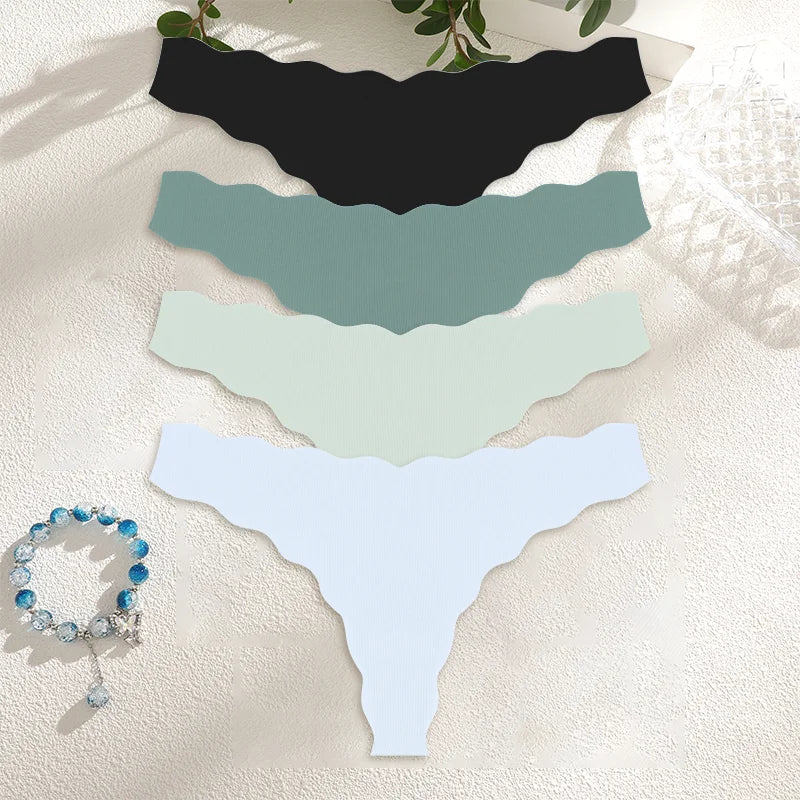 4PCS Women Seamless Panties Wavy Design Ultra-thin Panties Women Ice Silk Underwear Sexy Panty Low Waist G-string Female Solid