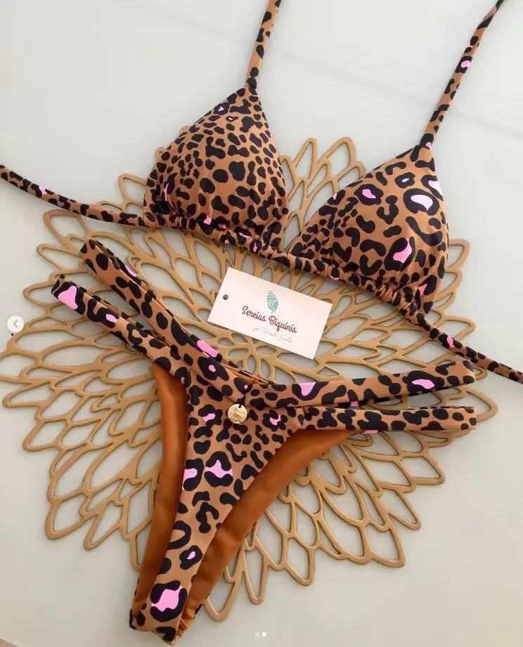 2026 Swimwear Women Cute  Cherry Print Brazilian Thong Bikini Set Sexy Thong Swimsuit Two Pieces Bathing Suit Women Beach Wear
