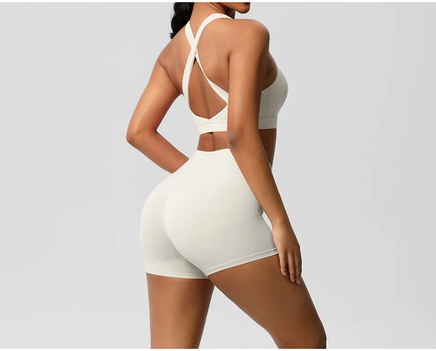 2PCS Yoga Set Women Gym Sports Suits Fitness Bra Crop Top Workout Clothes Female Athletic Wear Push Up Shorts Sportswear