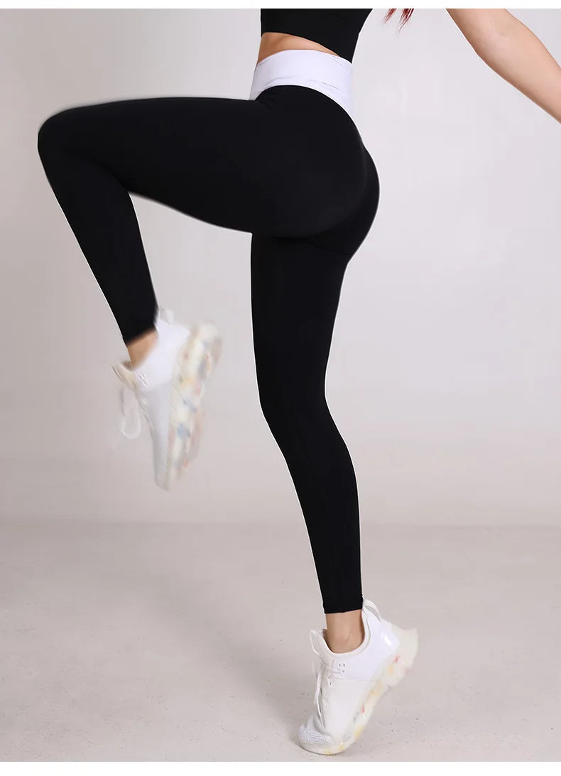 Spliced V-shaped Waist Sportwear Yoga Pants for Women 2025 Training Gym Clothes Wrap Tights Leggings Female Clothing