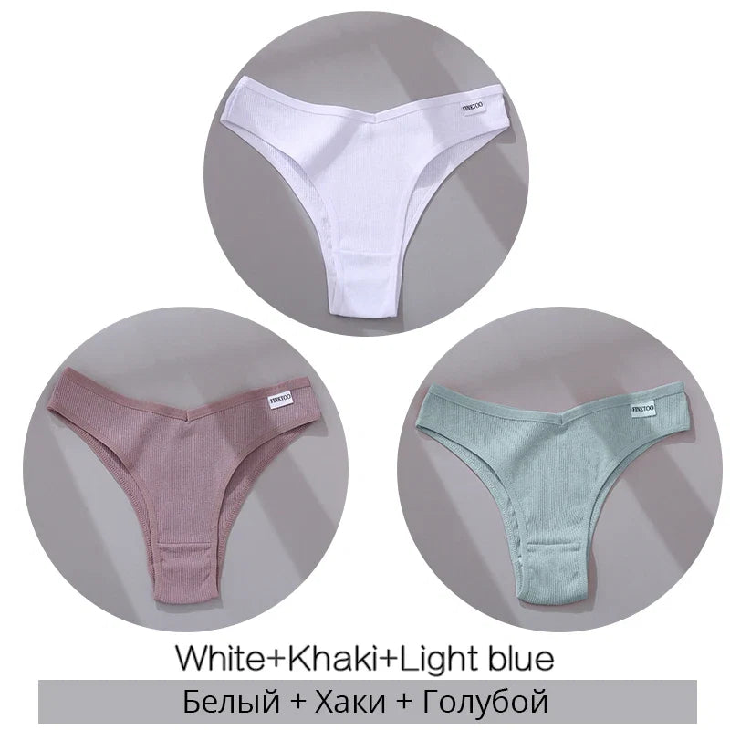 3Pcs/Set Women Cotton Panties Sexy V Waist Briefs T-Back Brazilian Underpants Female M-XL Underwear Girls Breathable Intimates