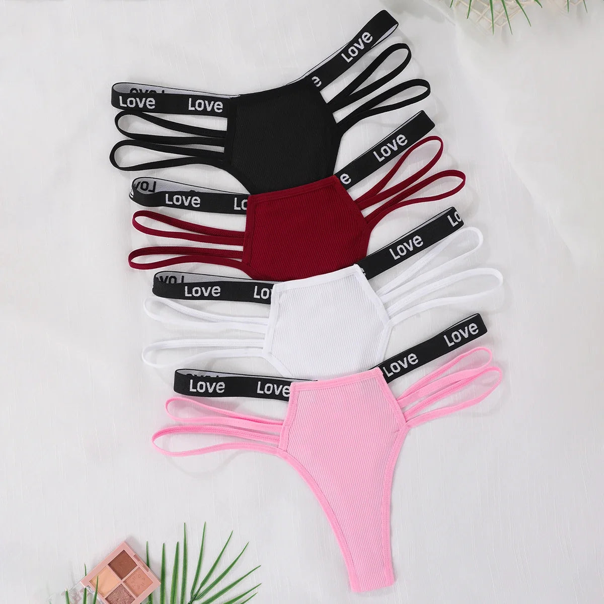 4pcs/pack Low Waist Ribbed Lady thongs Underwear Breathable Comfortable Women's G-string Letter Decor Elegant New Style Lingerie