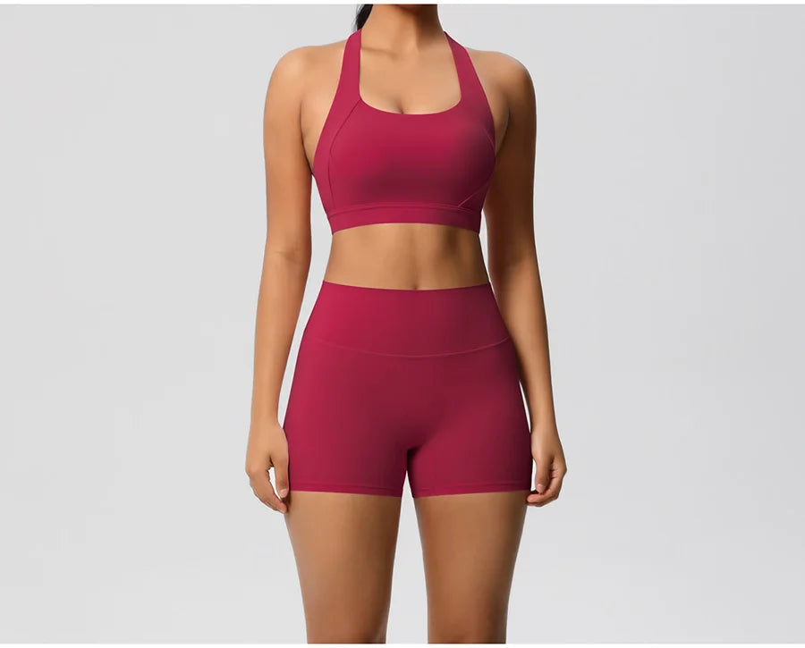 2PCS Yoga Set Women Gym Sports Suits Fitness Bra Crop Top Workout Clothes Female Athletic Wear Push Up Shorts Sportswear