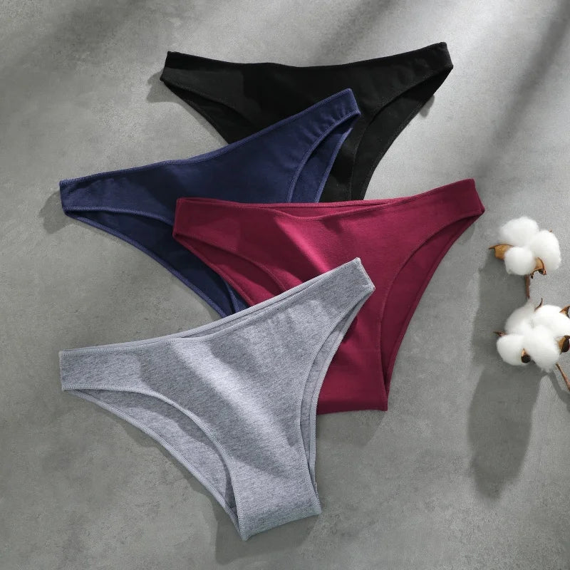 4Pcs Women's Cotton Seamless Briefs Intimates Women Sexy Panties Solid Color Breathable Underwear Female Low Waist Soft Lingerie
