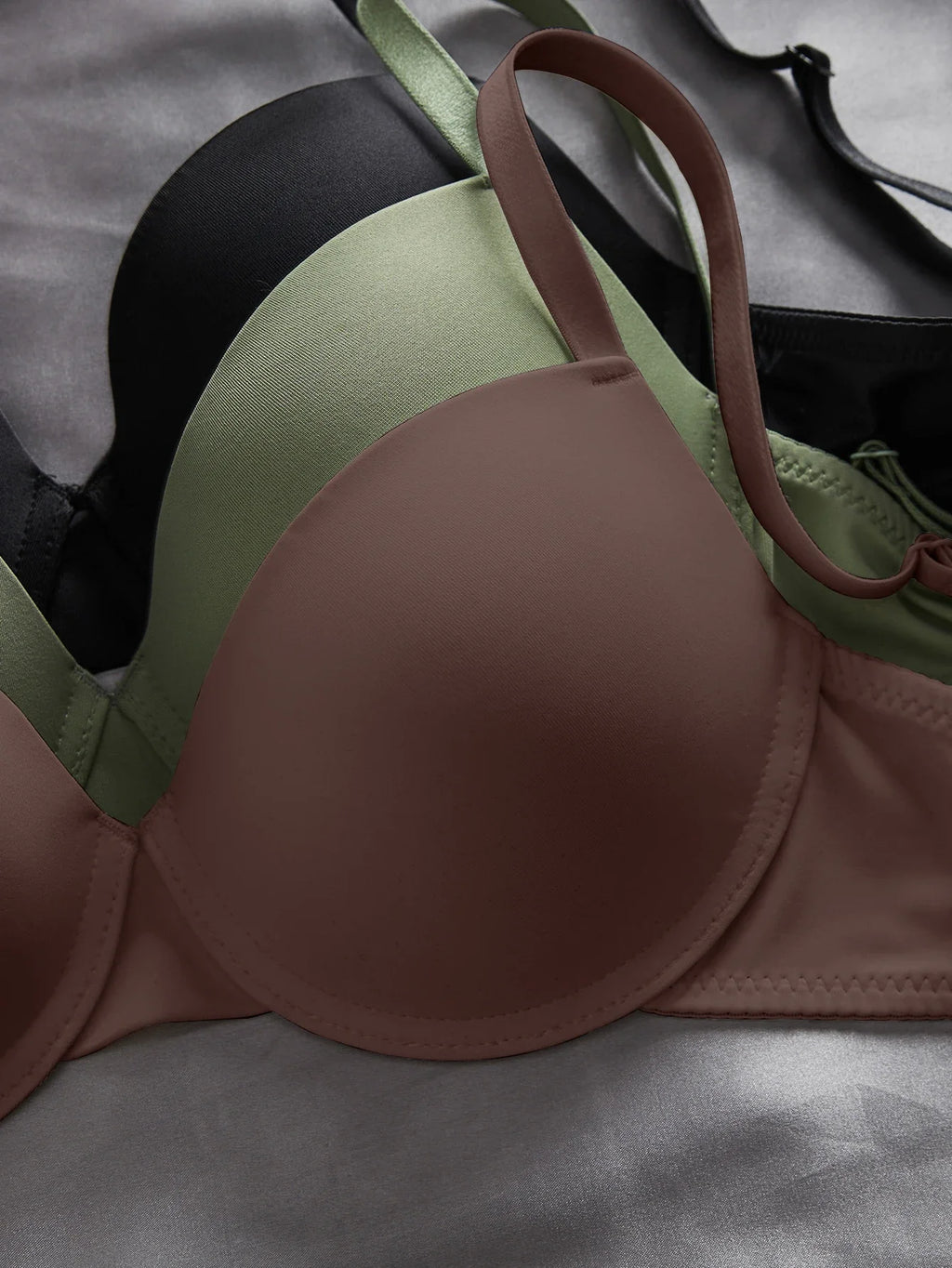 3Pcs Solid Women's Underwear Set Everyday Push up Bra Basic Underwire Bras Supportive and Comfortable Unpadded Women's Bra