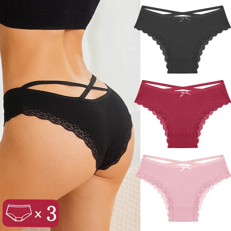 3Pcs Women Cotton Panties Seamless Hollow Sexy Design Unique Low Waist Women Panty Breathable Girl Underwear Soft Lingerie S-XL