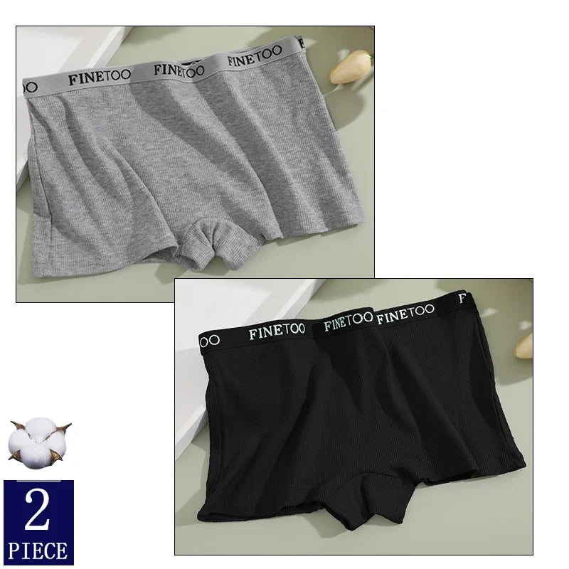 2Pcs Seamless Women Cotton Boxers Underwear Ice Silk Shorts Solid Color Ladies Soft Boyshorts Plus Size M/L/XL