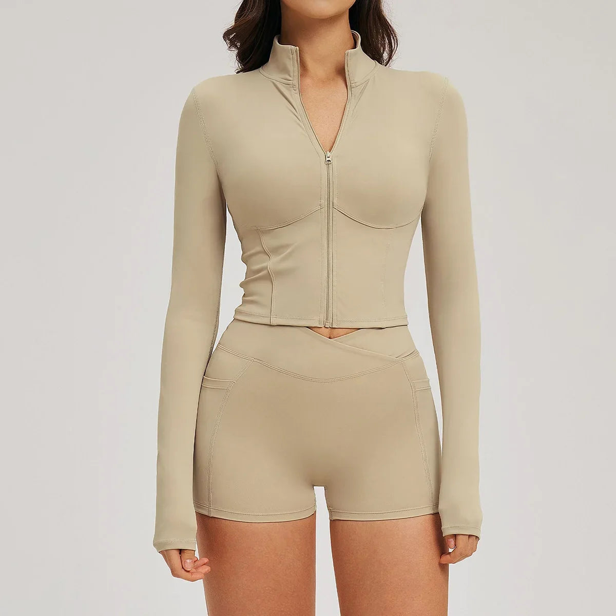 Yoga Suit Women Tracksuit Long-sleeved Jacket Shorts Suit Outfit Gym 2PCS Set Fitness Running Workout Clothes Push Up Sportswear