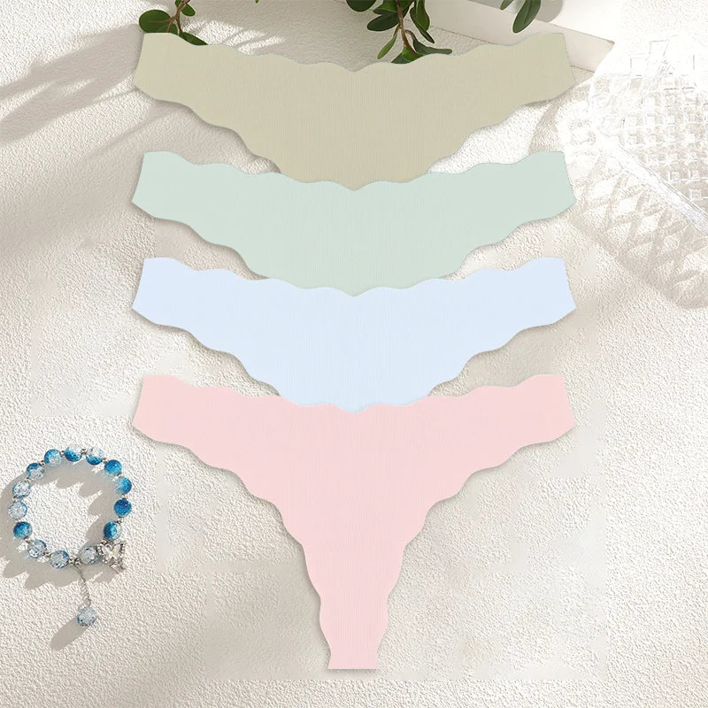 4PCS Women Seamless Panties Wavy Design Ultra-thin Panties Women Ice Silk Underwear Sexy Panty Low Waist G-string Female Solid