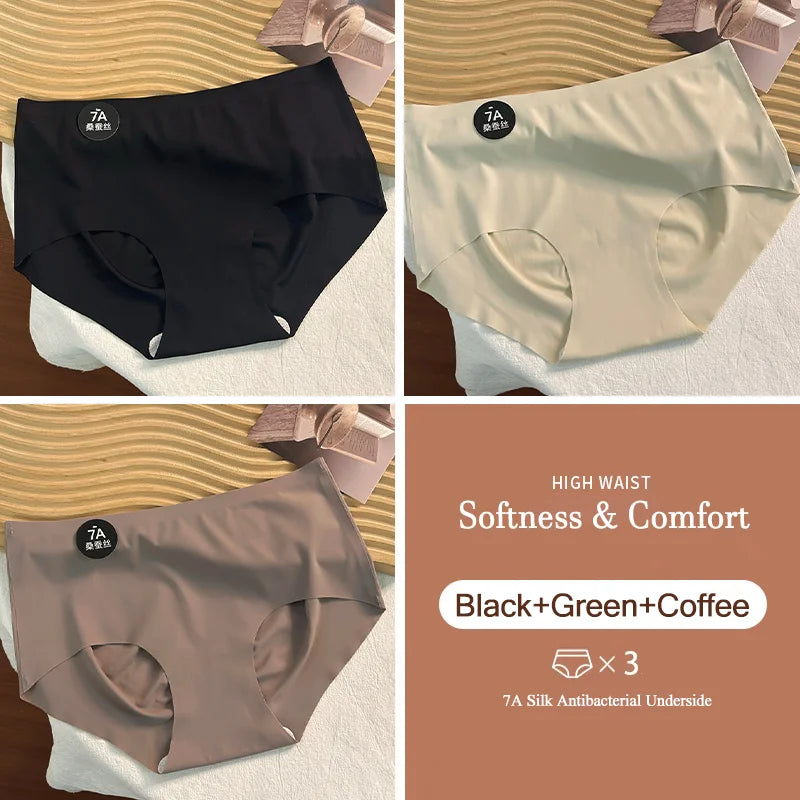 3PCS New 7A Ice Silk Waist Maillard Seamless Yoga Classic Antibacterial Crotch Simple Solid Color New Sports girl 2024 M-XL
