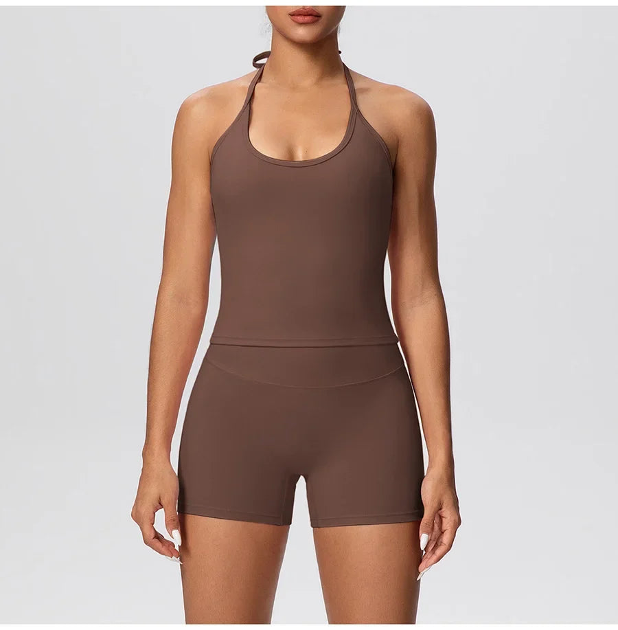 New 2Pcs Yoga Sets Naked Feel Women Workout Fitness Gym Clothes High Waist Yoga Shorts And Sports Bra Impact Shorts Workout Sets