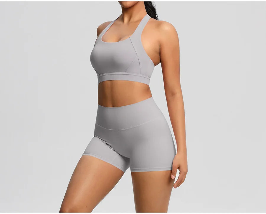2PCS Yoga Set Women Gym Sports Suits Fitness Bra Crop Top Workout Clothes Female Athletic Wear Push Up Shorts Sportswear