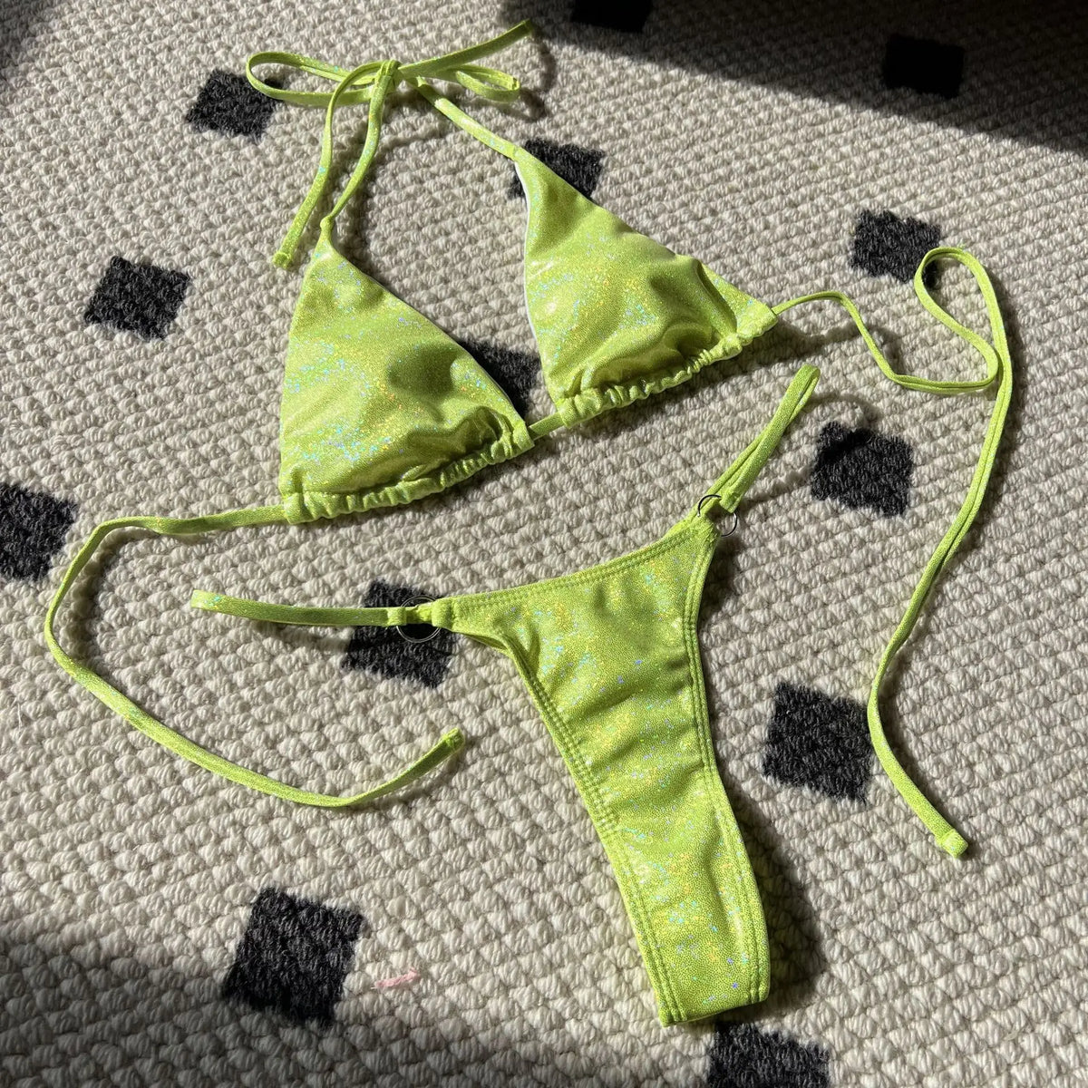 Shiny Bikini Set 2025 Women Luxury Bling Purple Neon Green Push Up Micro Swimsuit Summer Bathing Suit Thong Swimwear Biquini
