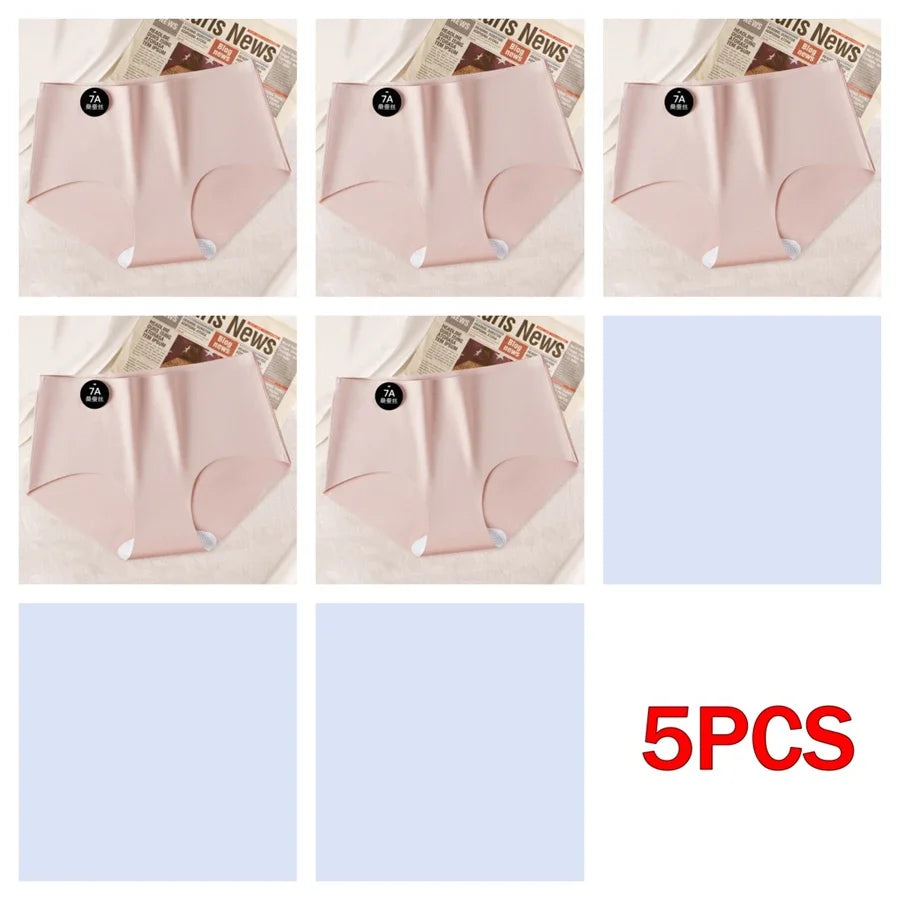 5PCS Seamless Mulberry Silk Underwear Ultral Thin Women's Panties Sexy High Elastic Invisible Briefs Soft Underpants Lingerie