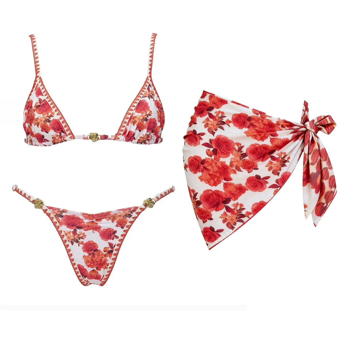 3Pcs Micro Bikinis Sexy Women Swimsuit 2026 New Swimwear Printed Swim Suit Female Bathing Suit Bandeau Biquini Beachwear Sarong