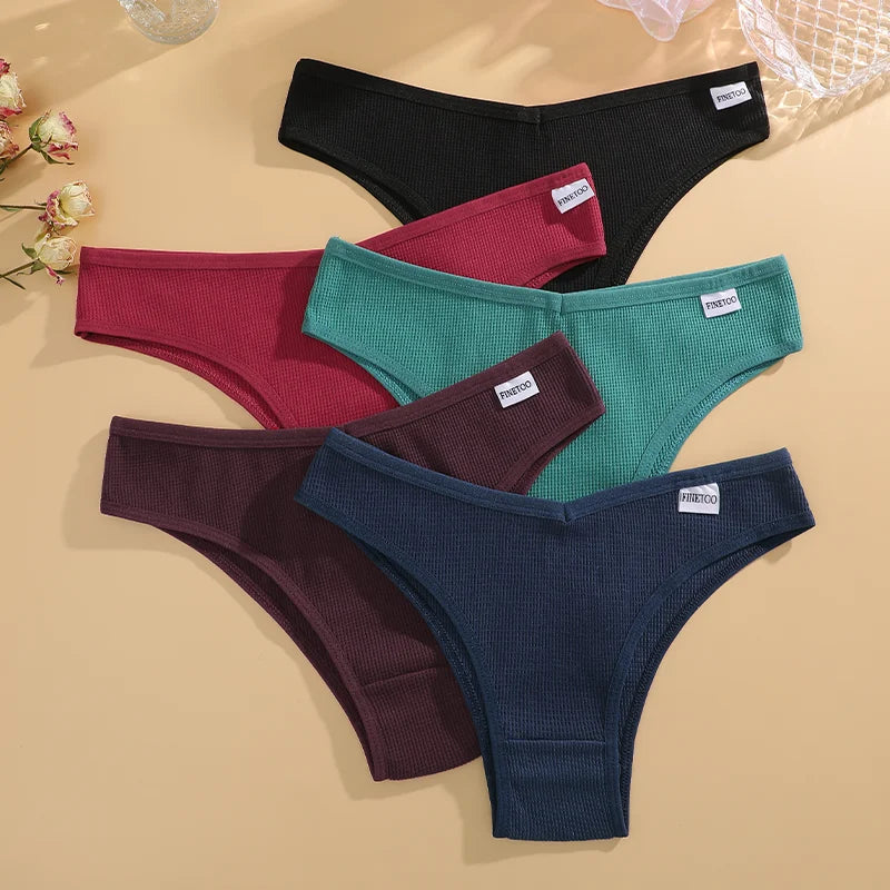 5Pcs/set Women Cotton Brazilian Panties Waffle Style S-XL Underpants Ladies Cotton Underwear Comfortable Soft Female Lingerie